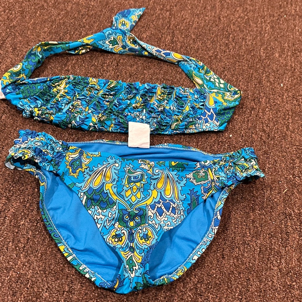 Lucky Brand company bikini S Petite 2 pc bathing swim suit blue bottoms bra EUC
